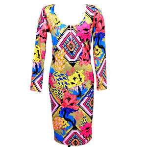 NICKI MINAJ - Bodycon multicolor long sleeve low neck dress women's size Large